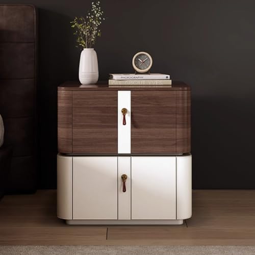 Massivholz Nachttisch mit Doppelschubladen, DREI-Abschnitten-Schubladenschienen und Ledertextur Design, für Schlafzimmer, Wohnzimmer (Größe: 19.68 * 15,74 * 19,68in), weiß FANDIAO von HFERTSCN