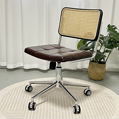 Mitte des Jahrhunderts moderner Rattan-Bürostuhl mit Rädern Armless Swivel Desk Stuhl gepolsterte Leder mittelgroßer Rollstuhl für Home Office (Brown) FANDIAO von HFERTSCN