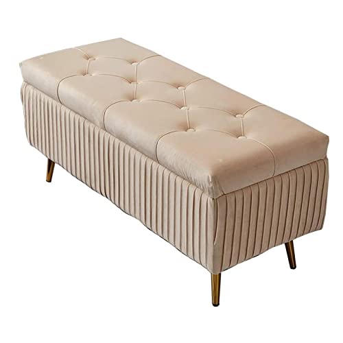 Moderne Aufbewahrungsbank Tuftted Fußruhe mit Metallbeinen für Schlafzimmer Eingangszimmer, Aufbewahrung ottomaner Bank Samt, Rechteckende des Bettes Bench-Khaki 60x40x45 cm (24x16x18inch) FANDIAO von HFERTSCN