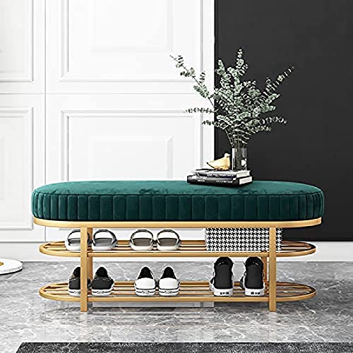 Moderne Velvet -Schuhbank mit goldenem Schuhregal bequemer Sitz und Lagerung für Flurgrün (60x32x43 cm) FANDIAO von HFERTSCN