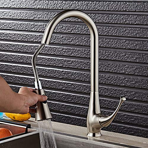 Modernes Küchenspüle klopft 360 ° Drehauszug Handhow Mixer Wasserhahn Zwei Wässerfluss Heißer und kaltes Wasserkabel gebürstete Finish, Brustedfaucet FANDIAO von HFERTSCN