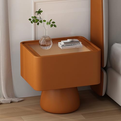 Nachttisch Holz Nachttisch, Leder Nachttisch für Schlafzimmer, Mode Bett Endtisch mit Aufbewahrungsboxen, Boden stehend kleine Nachtständer, Platz sparen (Farbe: orange, Größe: 50 cm/19,6in) voller von HFERTSCN