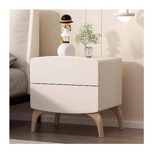 Nachttischlampe Kommode einfache feste Kruste Farbe Creme Organizer Schlafzimmer für Zuhause Nachttisch große Kapazität Doppelschublade Tisch von HFERTSCN