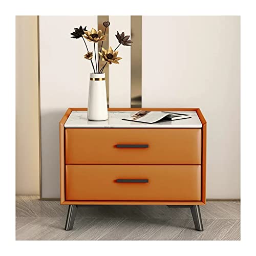 Nachttischschublade Kommode orange künstliche Leder 2 Schublade Aufbewahrung Nachttisch Moderne Holz Schlafzimmer Nachtschließfach Ende Beizzimmer Furnitur Nachttisch (Größe: L40xd40xh45cm) von HFERTSCN
