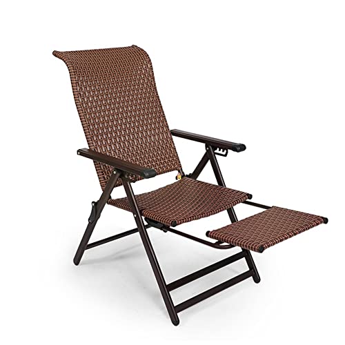 Outdoor Folding Sun Lounger Rattan Chaise Lounge Stuhl Verstellbarer Liegergarten für Strandpool- und Terrassencamping -Rasen mit teleskopischem Fußstützenrahmenunterstützung 200 kg (Farbe: Braun) von HFERTSCN