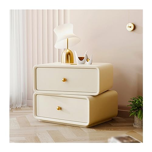 Schublade Nachtkommode Feststehend Massivholz Nachttisch drehbar Doppelauszug Tisch Modern einfache Farbe Möbel Schlafzimmer Runde Ecke Nachttisch (Farbe: Weiß, von HFERTSCN