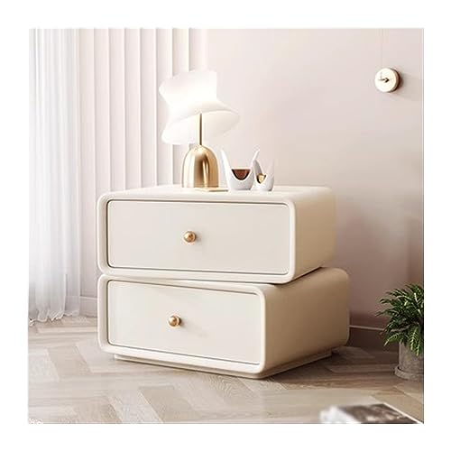 Schublade Nachtkommode Feststehend Massivholz Nachttisch drehbar Doppelauszug Tisch Modern einfache Farbe Möbel Schlafzimmer Runde Ecke Nachttisch (Farbe: Weiß, von HFERTSCN