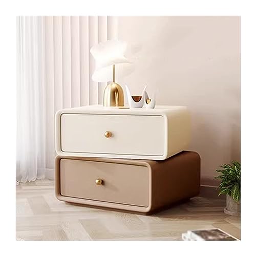 Schublade Nachtkommode Feststehend Massivholz Nachttisch drehbar Doppelauszug Tisch Modern einfache Farbe Möbel Schlafzimmer Runde Ecke Nachttisch (Farbe: Weiß, von HFERTSCN