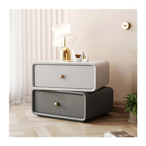 Schublade Nachtkommode Feststehend Massivholz Nachttisch drehbar Doppelauszug Tisch Modern einfache Farbe Möbel Schlafzimmer Runde Ecke Nachttisch (Farbe: Weiß, von HFERTSCN