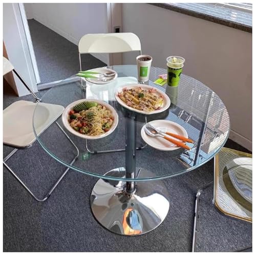 HFFAIWM Rund Glas Sockeltisch Mit Platte Glas Küche Esstisch 60/70/80cm Modern Rund 2-4 Sitzer Frühstücks-Bistrotisch Chrom Fuß(Size:60cm) von HFFAIWM