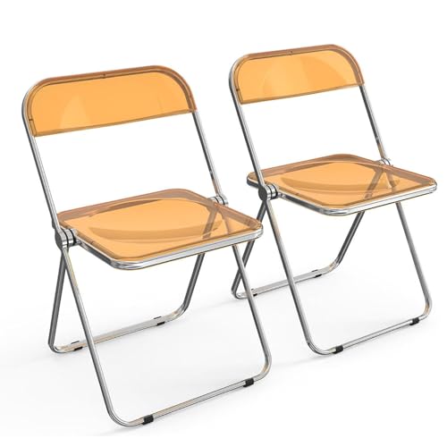 Transparent Klappstuhl Faltbarer Stuhl Stapelbar Kristallsitz Sitzchrom Rahmen Klappstuhl Akzent Seitenstuhl Computertischstühle Draußen Innen PC -Kunststoff Acryl Innenministe(Size:2PCS,Color:orange) von HFFAIWM