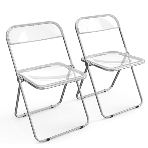 Transparent Klappstuhl Faltbarer Stuhl Stapelbar Kristallsitz Sitzchrom Rahmen Klappstuhl Akzent Seitenstuhl Computertischstühle Draußen Innen PC -Kunststoff Acryl Innenministe(Size:2PCS,Color:grau) von HFFAIWM