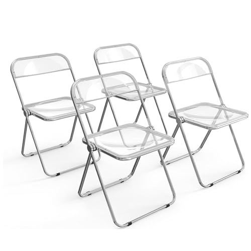 Transparent Klappstuhl Faltbarer Stuhl Stapelbar Kristallsitz Sitzchrom Rahmen Klappstuhl Akzent Seitenstuhl Computertischstühle Draußen Innen PC -Kunststoff Acryl Innenministe(Size:4PCS,Color:grau) von HFFAIWM