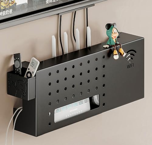 HFGHGDF Router Schrank, Router Verstecken, Router Box Wand um den Router Steckdosenleiste Samt Kabelsalat in Stilvolleren Art und Weise zu Werstecken(Black) von HFGHGDF