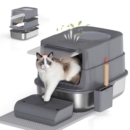 Edelstahl Katzenklo mit Deckel, Geruchsfreie Geschlossene Katzentoilette für Große Katzen, Leicht zu Reinigen Abnehmbares Metall Katzen Klo mit Metall Schaufel, Sieb-Trittbrett und Anti-Streu-Matte Edelstahl Katzenklo mit Deckel, Geruchsfreie Geschlossene Katzentoilette für Große Katzen, Leicht zu Reinigen Abnehmbares Metall Katzen Klo mit Metall Schaufel, Sieb-Trittbrett und Anti-Streu-Matte von HFHOME