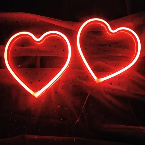 2 Stück rot LED Herz Schilder batteriebetrieben Neon-Herz, Valentinstag Liebe Lampe für Hochzeit Mädchen Frauen Zimmer Wanddekoration, Weihnachten Valentinstag Geschenke für Ehefrauen. 7,8 x 8,2 Zoll von HFHungkeong
