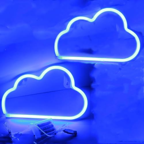 2Stück blaue Wolken Neonschilder für ästhetische Wanddekoration, Wolkenlampen LED Neonlichter Schlafzimmer Spielzimmer Hochzeit Party Geschenke USB oder batteriebetrieben von HFHungkeong