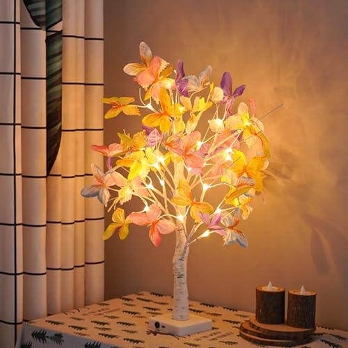 HFHungkeong 60CM LED Schmetterlings Birkenbaum Lichter, Künstliche Baumlampe, Funkelnder Beleuchteter Baum 3 AA- oder USB-Betrieben für Schlafzimmer, Kamin, Tischdekoration von HFHungkeong