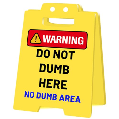 Achtung Overstimulated Desk Sign, Büro Spoof Ornament Gelb Acryl Kollege Prank Geschenk Desktop Ornament, Fun Humor Desk Warning Sign, Geschenk für Kollegen und Chefs (NO DUMB AREA) von HFHungkeong