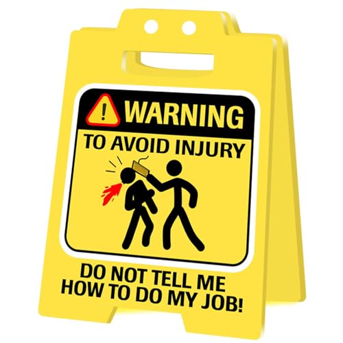 Achtung Overstimulated Desk Sign, Büro Spoof Ornament Gelb Acryl Kollegen Prank Geschenk Desktop Ornament, Fun Humor Desk Warning Sign, Geschenk für Kollegen und Chefs (WARNUNG) von HFHungkeong