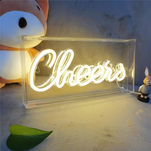 Cheers Neonschild LED Neon Cheers 3D Kunst Lichtbox Cheers Neonschild für Tischdekoration Wanddekoration Bar Kneipe Junggesellenabschied Cheers Neonschild USBbetrieben 11.8 x 5.9 in (warmweiß) von HFHungkeong