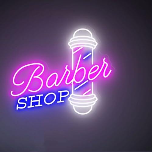 Dimmbares LED Rosa Blau Neon Barber Schild für Friseursalon Wand Fensterdeko, Wiederverwendbares Acryl Friseursalon Friseurstudio Offenes Leuchtschild Geschenke für Friseur, 33 x 28 cm von HFHungkeong