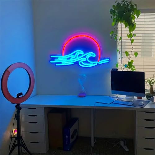 Dimmbares Neon Sonnenaufgang Sonnenuntergang Schild LED Anime Neonschild für Wanddekoration, hängendes Acryl-Sonnenuntergangswelle Neon Nachtlicht für Spielzimmer Teen Partygeschenke von HFHungkeong