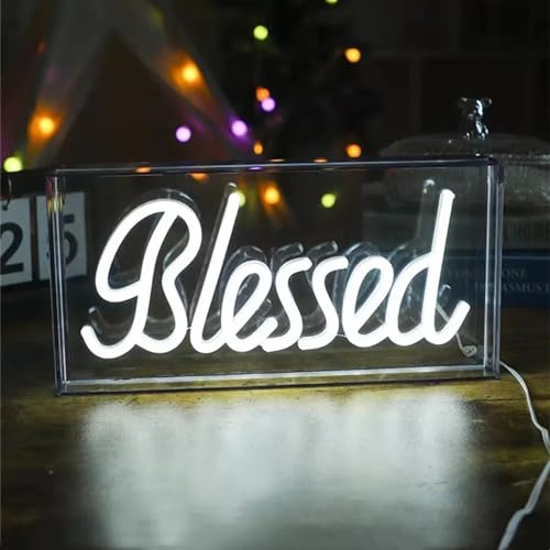 Gesegnete Neonschilder für die Arbeitsplatte ,LED Blessed Neonlichter Festzelt Buchstaben Leuchtkasten Neonschild dekorative Lampe für Party Schreibtisch dekorative USB betrieben, 30 x 15 x 4,3 cm von HFHungkeong