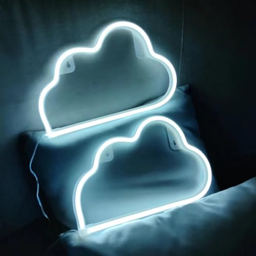 HFHungkeong 2 Stück Weiße Neonwolken Schilder Mädchen Jungen Schlafzimmer Spielzimmer Geburtstagsparty Dekoration LED Wolkenlampe für Kinder Anime Spiel Neonlichter betrieben über USB und Batterie von HFHungkeong