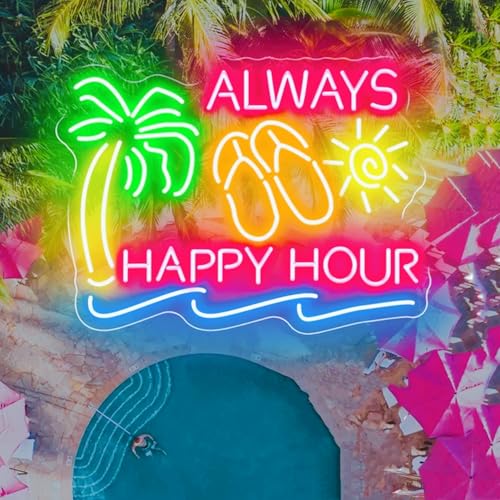 HFHungkeong Always Happy Hour Neonschild LED Dimmbar Party Leuchtreklamen für Bar, Pool, Zuhause, Pub, Club, Schlafzimmer, Wohnheim Wanddekoration, 40 x 30 cm, USB-betrieben von HFHungkeong