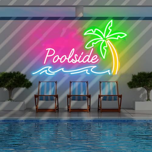 HFHungkeong Custom Dimmbare LED Pool Palmen Neon Barschilder für die Hausbar Poolparty,USB Betriebene Neon Sign für die Wanddekoration von Bar, Kneipe, Männerhöhle, Party, Kunstdekor (40,6 x 22,9 cm) von HFHungkeong