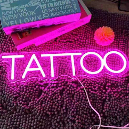 HFHungkeong Dimmbare Tattoo Leuchtreklame Pink PersonNeon Schilder wiederverwendbares Aryl Tattoo LED-Schild mit Dimmer für Tattoo Salon Studio Ladenschild, 17 x 4 Zoll (Rosa) von HFHungkeong