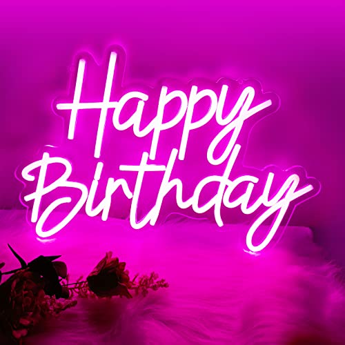 HFHungkeong Happy Birthday Neon LED Buchstaben Neonlicht kann für Geburtstagsfeiern Bars Kneipen Hochzeitstage Valentinstag Heimdekoration Hintergrunddekoration Nachtlichter verwendet werden (Rosa) von HFHungkeong