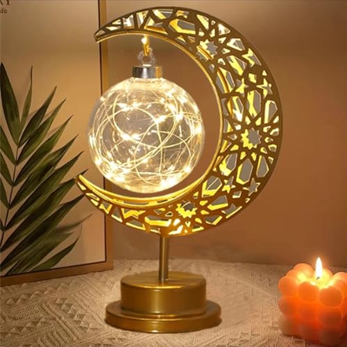 HFHungkeong LED Mondlampe 3D Nachtlicht Galaxie Lampe für Erwachsene Kinder, Geburtstagsgeschenke Eisen, Batteriebetrieben Kleine Nachttischlampe hängende Mondlampe Halbmondlicht Erinnerungsgeschenk von HFHungkeong