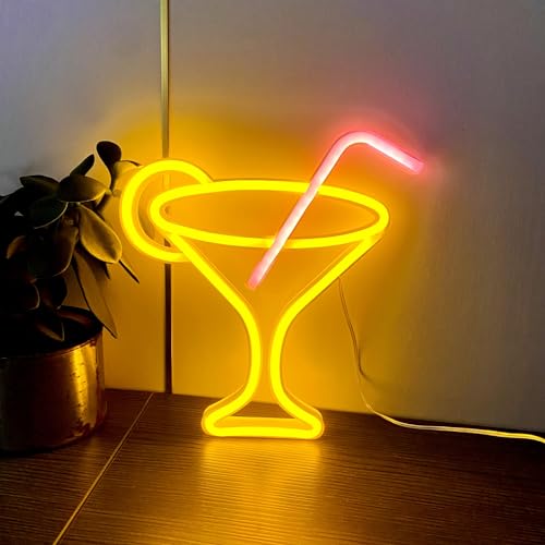 HFHungkeong LED Neonschild Cocktails Weinglas Neonlicht Batterie und USB Dual betrieben Bar Neon Nachtlichtschilder für Wanddekoration Cocktail Nachtlampe für Bar Club, Barwagen Zubehör Dekoration von HFHungkeong