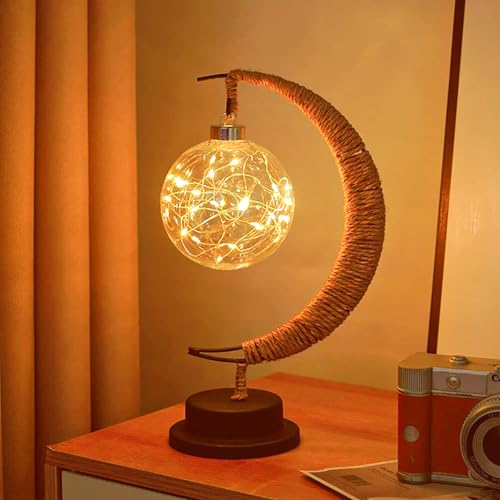 HFHungkeong LED Styling Nachtlicht - 3D-Magische Mondlampe, Ramadan Stern und Mond Dekorative Tischlampe, Eisen Heimdekoration (Runde Kugel Weiß) von HFHungkeong
