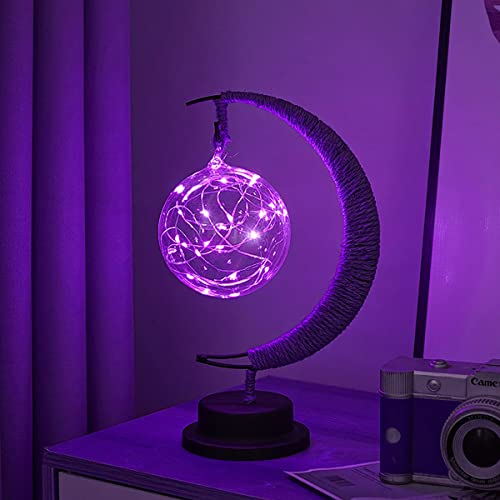 HFHungkeong 3D-Magische Mondlampe LED Styling Nachtlicht - Eisen Stern und Mond Dekorative Tischlampe für Heimdekoration - Ramadan Beleuchtung (Runder Ball Lila) von HFHungkeong