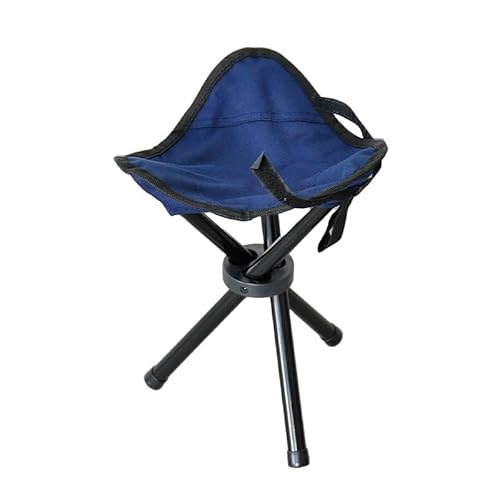 HFHungkeong Reise Falten Camping Hocker, Angeln hoher Stuhl im Freien Ultra Leichtgewicht tragbarer Falten Dreibeiniger Camping Freizeit Hocker(Marineblau Mittel) von HFHungkeong