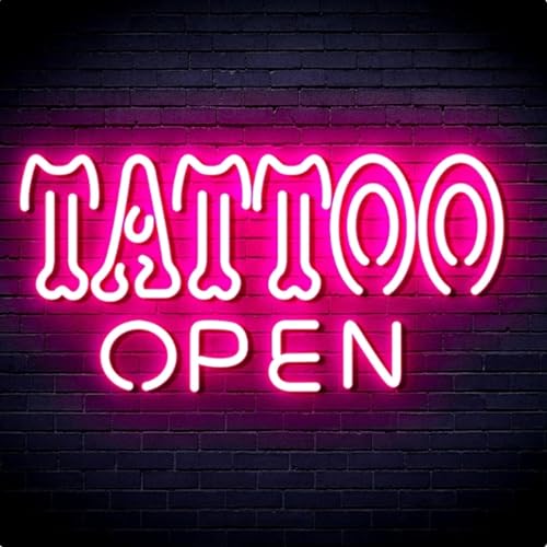 HFHungkeong Rosa Tattoo offenes Neonschild LED Tattoo Neonlicht mit dimmbarem Schalter Arylic Tattoo Shop Schild leuchtendes Banner für Tattoo Salon Studio Ladenschild 30,5 x 17,8 cm von HFHungkeong