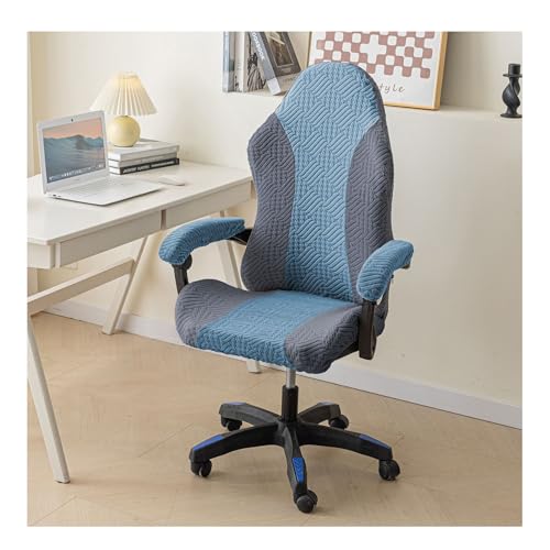HFHungkeong Stretch Game Drehstuhlschutz mit Armlehnenabdeckungen, Zwei Farben Spell Rotating Office Computer Stuhlabdeckung staubdicht (Dunkelgrau + Seeblau A) von HFHungkeong
