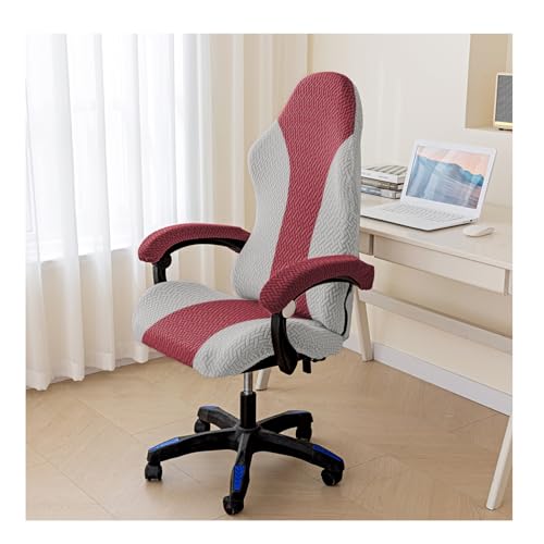 HFHungkeong Stretch Game Drehstuhlschutz mit Armlehnenabdeckungen, Zwei Farben Spell Rotating Office Computer Stuhlabdeckung staubdicht (Silber Grau + Burgund A) von HFHungkeong