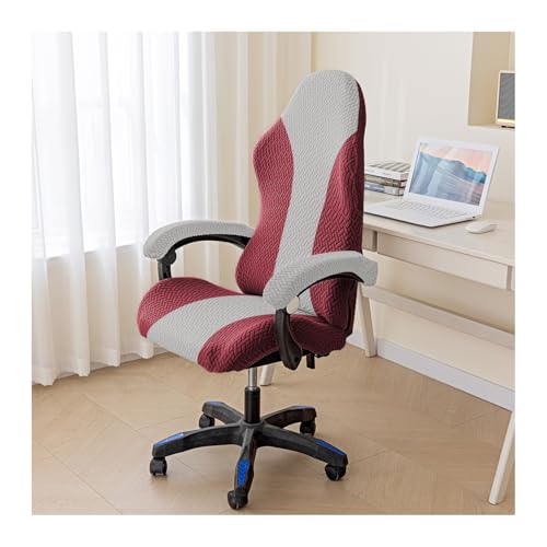 HFHungkeong Stretch Game Drehstuhlschutz mit Armlehnenabdeckungen, Zwei Farben Spell Rotating Office Computer Stuhlabdeckung staubdicht (Silber Grau + Burgund B) von HFHungkeong