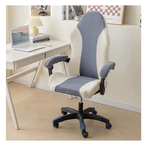 HFHungkeong Stretch Game Drehstuhlschutz mit Armlehnenabdeckungen, Zwei Farben Spell Rotating Office Computer Stuhlbezug staubdicht (Dunkelgrau + Beige B) von HFHungkeong