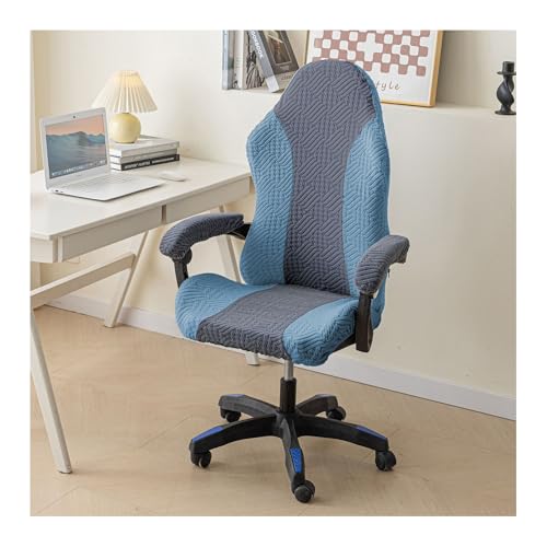 HFHungkeong Stretch Game Drehstuhlschutz mit Armlehnenabdeckungen, Zwei Farben Spell Rotating Office Computer Stuhlbezug staubdicht (Dunkelgrau + Seeblau B) von HFHungkeong