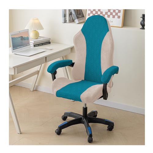 HFHungkeong Stretch Game Drehstuhlschutz mit Armlehnenabdeckungen, Zwei Farben Spell Rotating Office Computer Stuhlbezug staubdicht (Dunkelgrün + Khaki B) von HFHungkeong