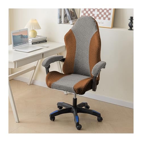 HFHungkeong Stretch Game Drehstuhlschutz mit Armlehnenabdeckungen, Zwei Farben Spell Rotating Office Computer Stuhlbezug staubdicht (Hellgrau + Karamell B) von HFHungkeong