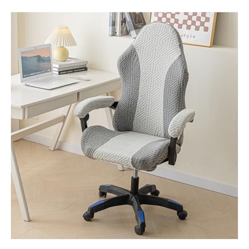 HFHungkeong Stretch Game Drehstuhlschutz mit Armlehnenabdeckungen, Zwei Farben Spell Rotating Office Computer Stuhlbezug staubdicht (Hellgrau + Silbergrau A) von HFHungkeong