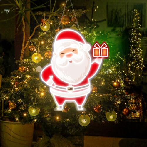 HFHungkeong Weihnachten Neonschild, LED Weihnachtsmannhand mit Geschenkbox Wandkunstlampe für Zuhause, Weihnachtsabend Party, Schreibtischdekoration, 5V USB Betrieben von HFHungkeong