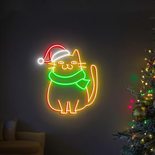 HFHungkeong Weihnachts Cat Neonschild, LED Merry Christmas Neon Schild für die ästhetische Wanddekoration zu Hause, Süße Katzenlampe für die Feiertagsparty Dekoration, Geschenk für Katzenliebhaber HFHungkeong Weihnachts Cat Neonschild, LED Merry Christmas Neon Schild für die ästhetische Wanddekoration zu Hause, Süße Katzenlampe für die Feiertagsparty Dekoration, Geschenk für Katzenliebhaber von HFHungkeong