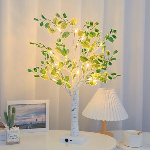 HFHungkeong Weihnachtsbaum künstlicher Mini Weihnachtsbaum Tisch Bonsai Dekoration mit warmweißen LED Lichtern und künstlichen Blättern für Zuhause Weihnachtsfeier Jahrestag USB oder Batterie50 cm von HFHungkeong